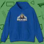 Run the Table Hoodie, front view, in Royal play in style, win in silence
