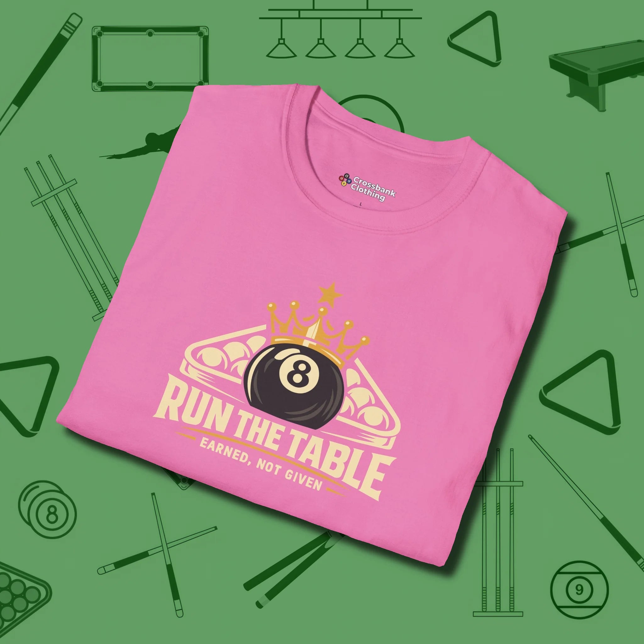 Run the Table T-Shirt, folded view, in Azalea from chalk to clutch, look the part