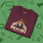 Run the Table T-Shirt, folded view, in Maroon designed for dead stroke and deadpan looks