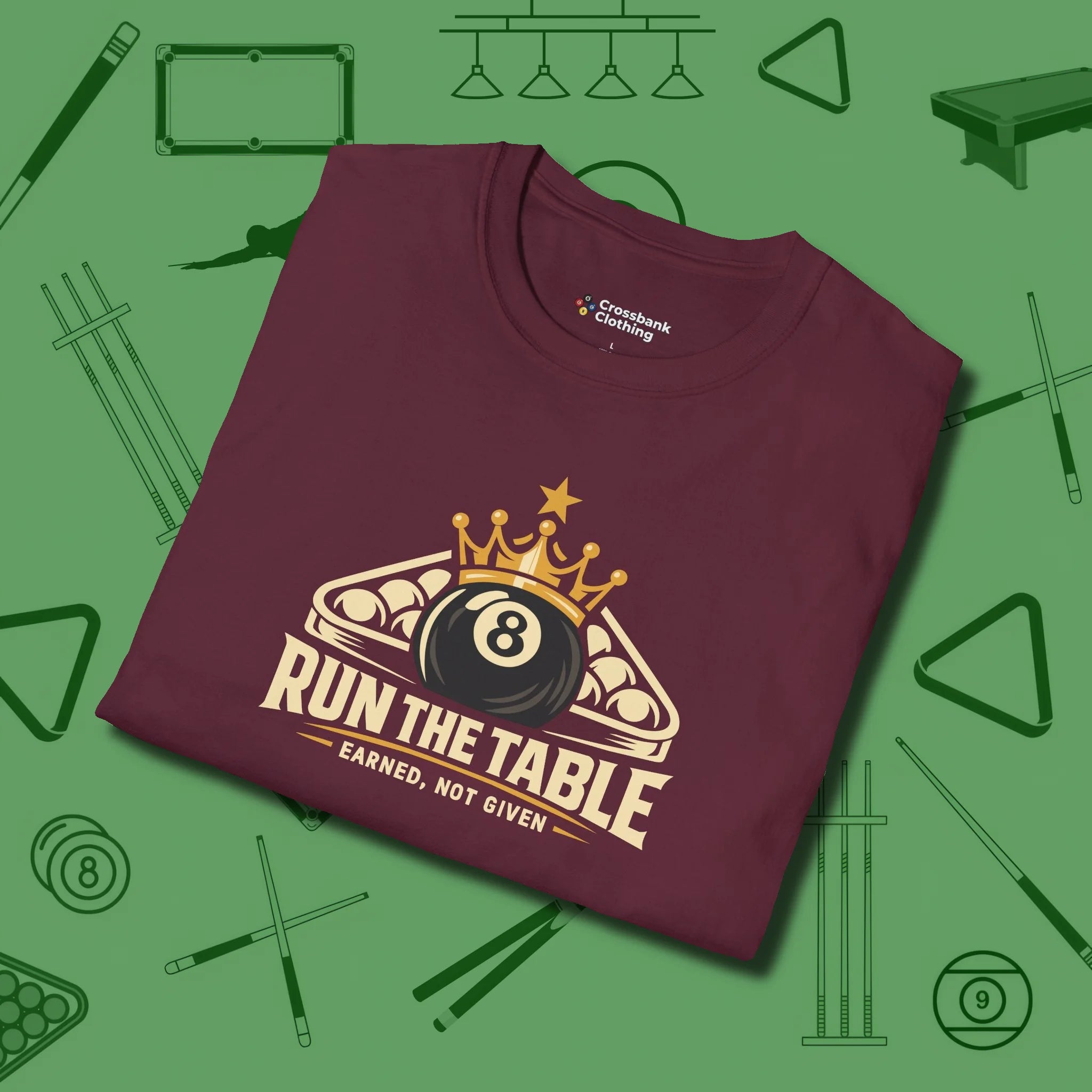 Run the Table T-Shirt, folded view, in Maroon designed for dead stroke and deadpan looks