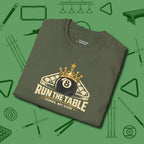 Run the Table T-Shirt, folded view, in Military Green styled to dominate from rack to run-out