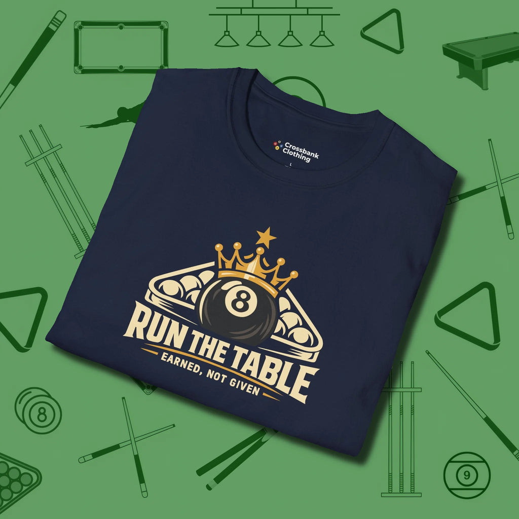 Run the Table T-Shirt, folded view, in Navy tough like your favorite break cue