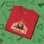 Run the Table T-Shirt, folded view, in Red poolroom style with tournament attitude