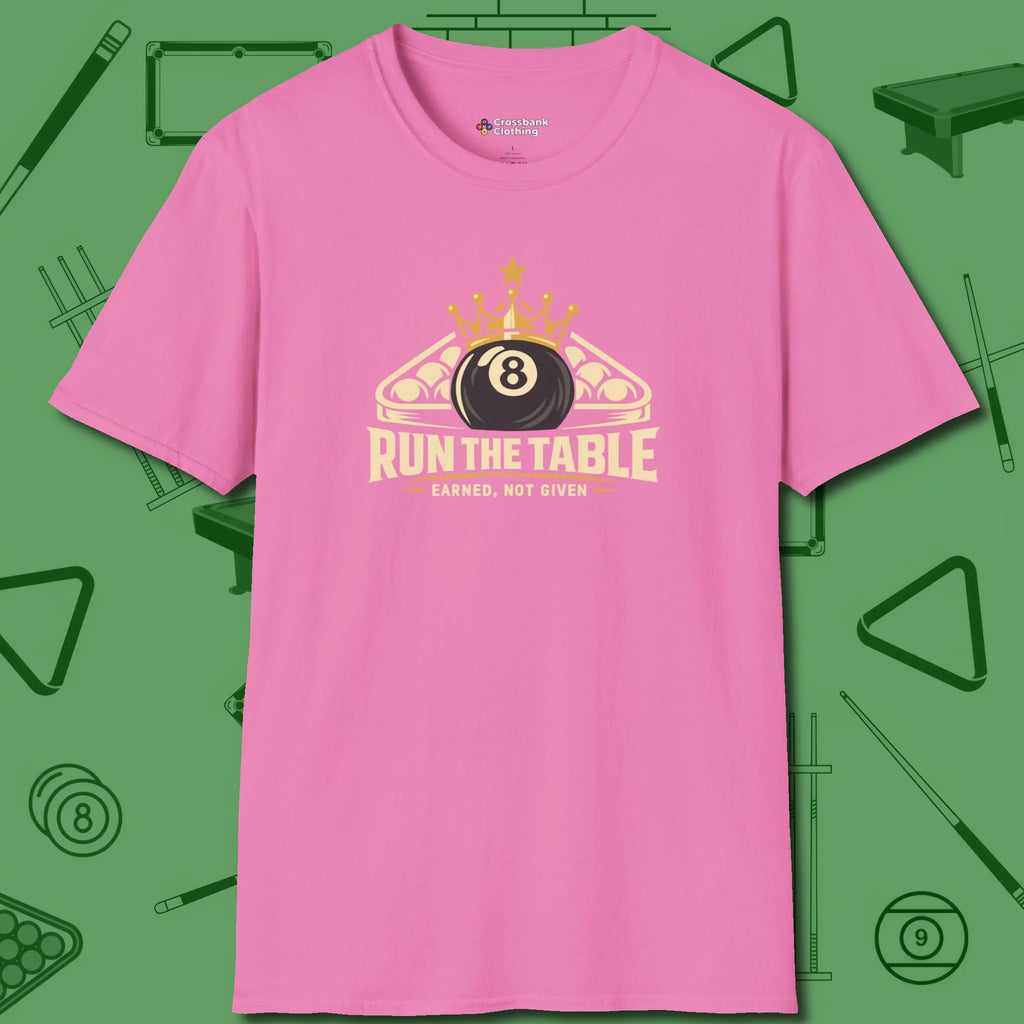Run the Table T-Shirt, front view, in Azalea perfect for players with quiet fire