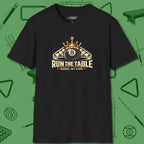 Run the Table T-Shirt, front view, in Black where style and cue discipline collide