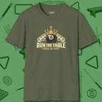 Run the Table T-Shirt, front view, in Military Green cool enough for a corner pocket finish