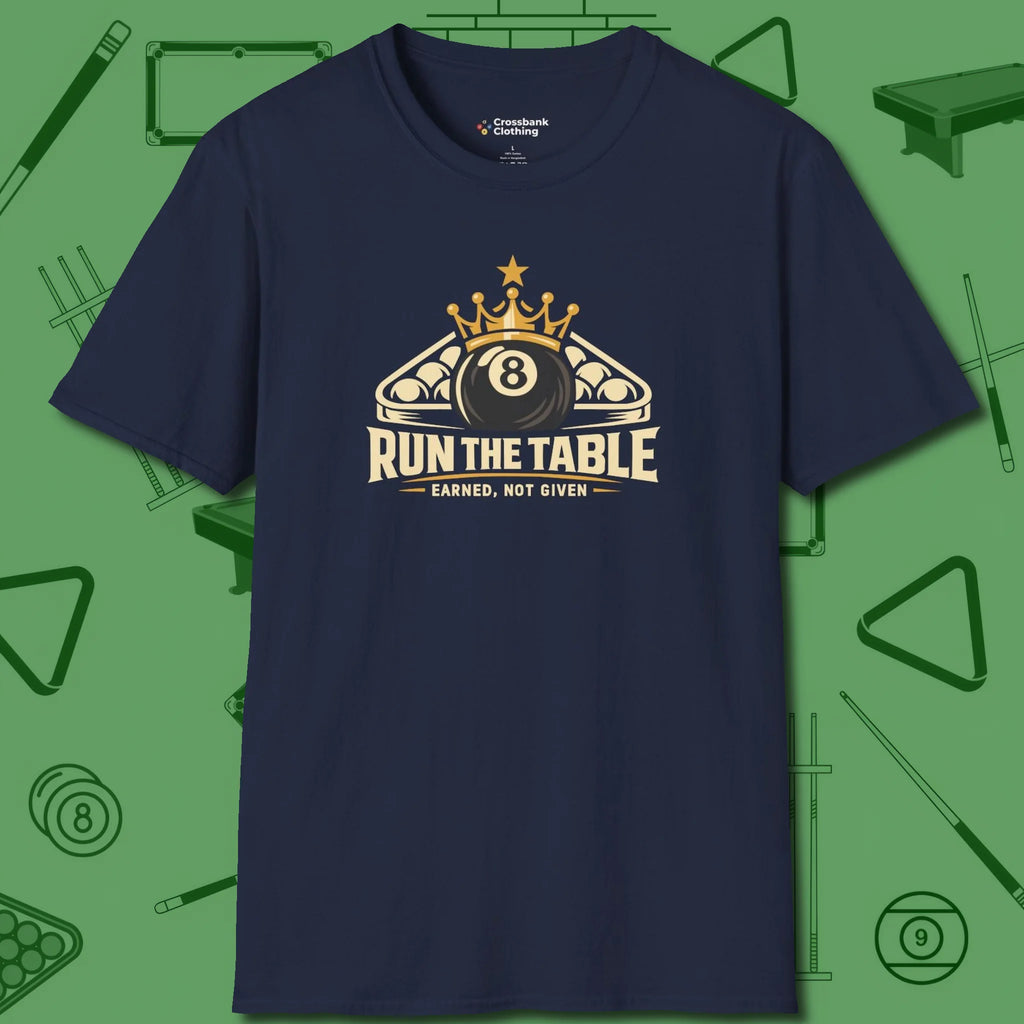 Run the Table T-Shirt, front view, in Navy an extension of your pool persona