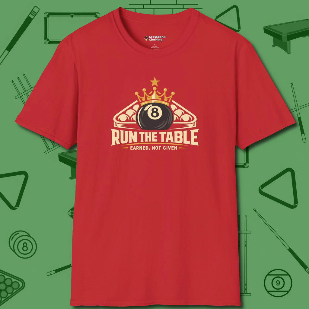 Run the Table T-Shirt, front view, in Red where cue control meets personal style