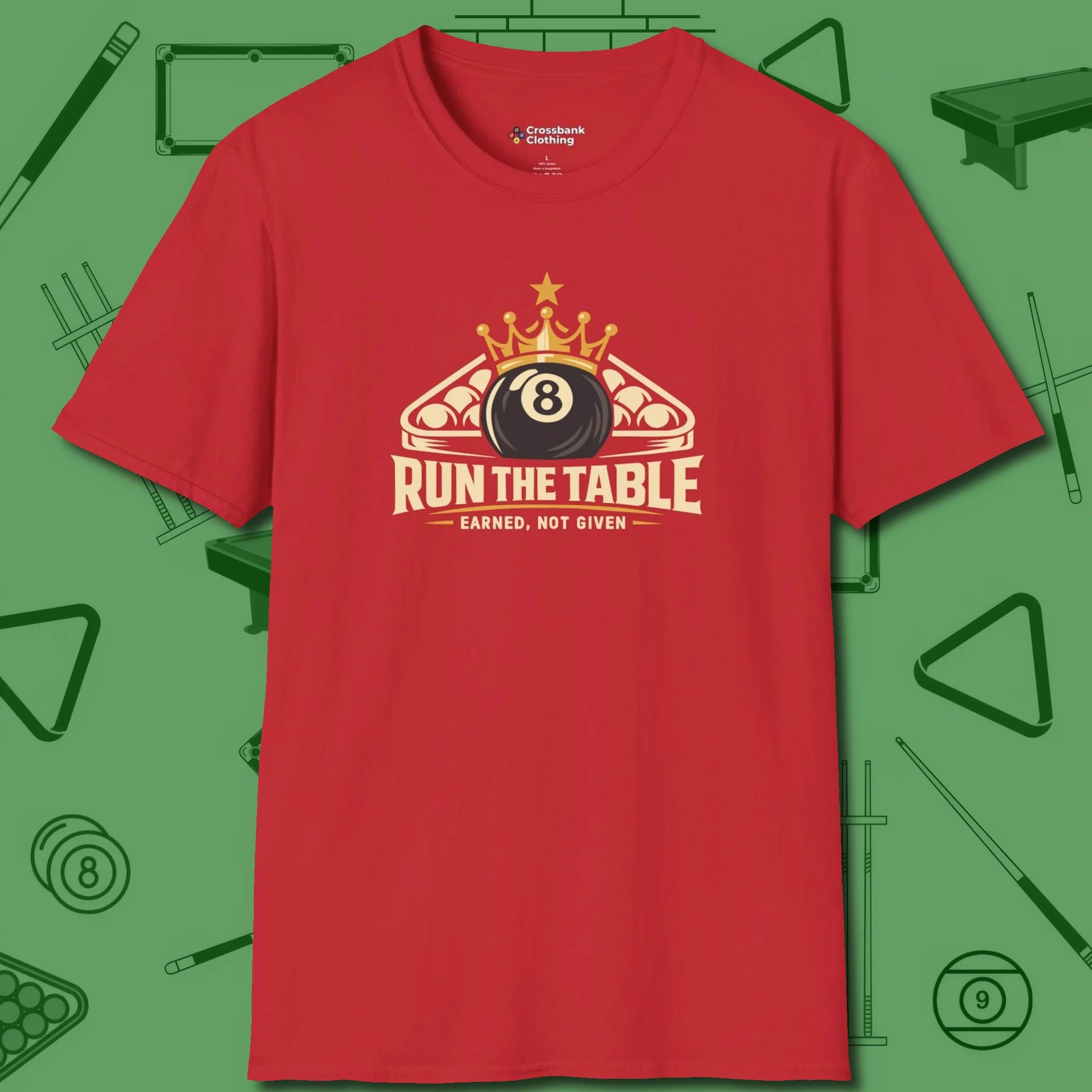 Run the Table T-Shirt, front view, in Red where cue control meets personal style