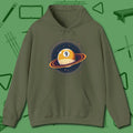 Nine Ball Saturn Hoodie, front view, in Military Green classic cue style, no gimmicks