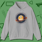 Nine Ball Saturn Hoodie, front view, in Sport Grey where cue control meets personal style