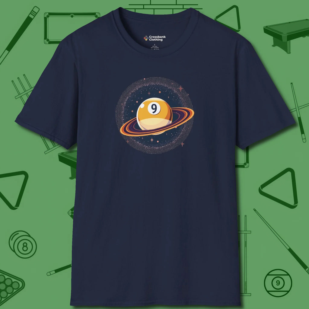 Nine Ball Saturn T-Shirt, front view, in Navy make every shot — and outfit — count