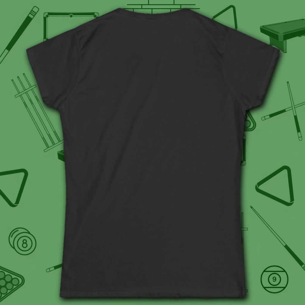 Nine Ball Saturn Women's Cut Tee, in Black color, billiards shirt, back view
