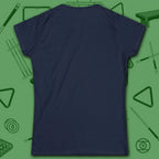 Nine Ball Saturn Women's Cut Tee, in Navy color, billiards shirt, back view