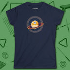 Nine Ball Saturn Women's Cut Tee, in Navy color, billiards shirt, front view