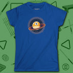 Nine Ball Saturn Women's Cut Tee, in Royal color, billiards shirt, front view