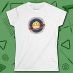 Nine Ball Saturn Women's Cut Tee, in White color, billiards shirt, front view