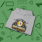 School of Hard Knocks Hoodie, in Sport Grey color, billiards hoodie, folded view