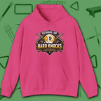 School of Hard Knocks Hoodie, in Heliconia color, billiards hoodie, front view