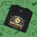 School of Hard Knocks T-Shirt, in Black color, billiards shirt, folded view