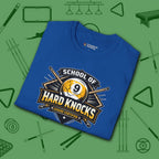 School of Hard Knocks T-Shirt, in Royal color, billiards shirt, folded view