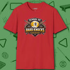 School of Hard Knocks T-Shirt, in Red color, billiards shirt, front view