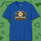 School of Hard Knocks T-Shirt, in Royal color, billiards shirt, front view