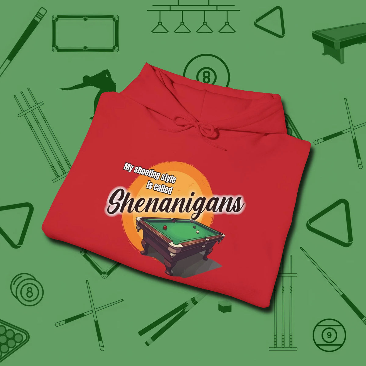 Shenanigans Style Hoodie, folded view, in Red precise, confident, always in control