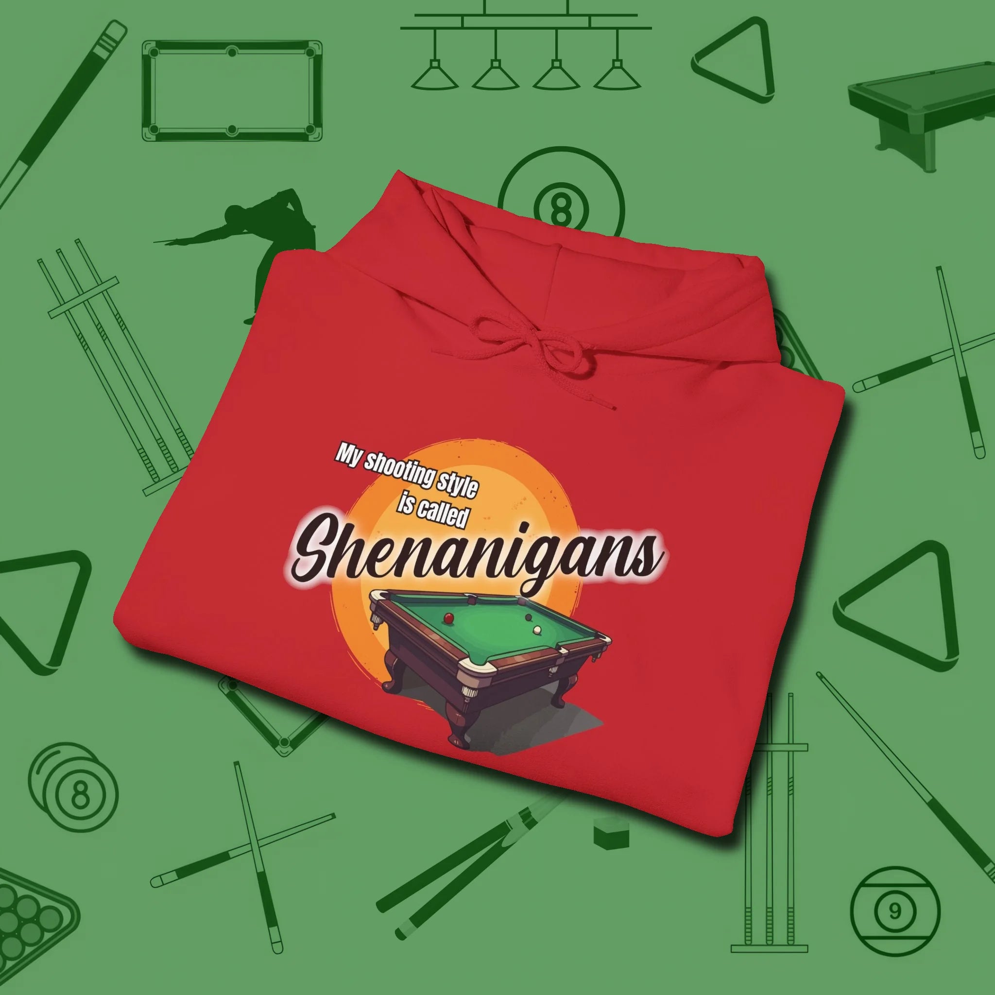 Shenanigans Style Hoodie, folded view, in Red precise, confident, always in control