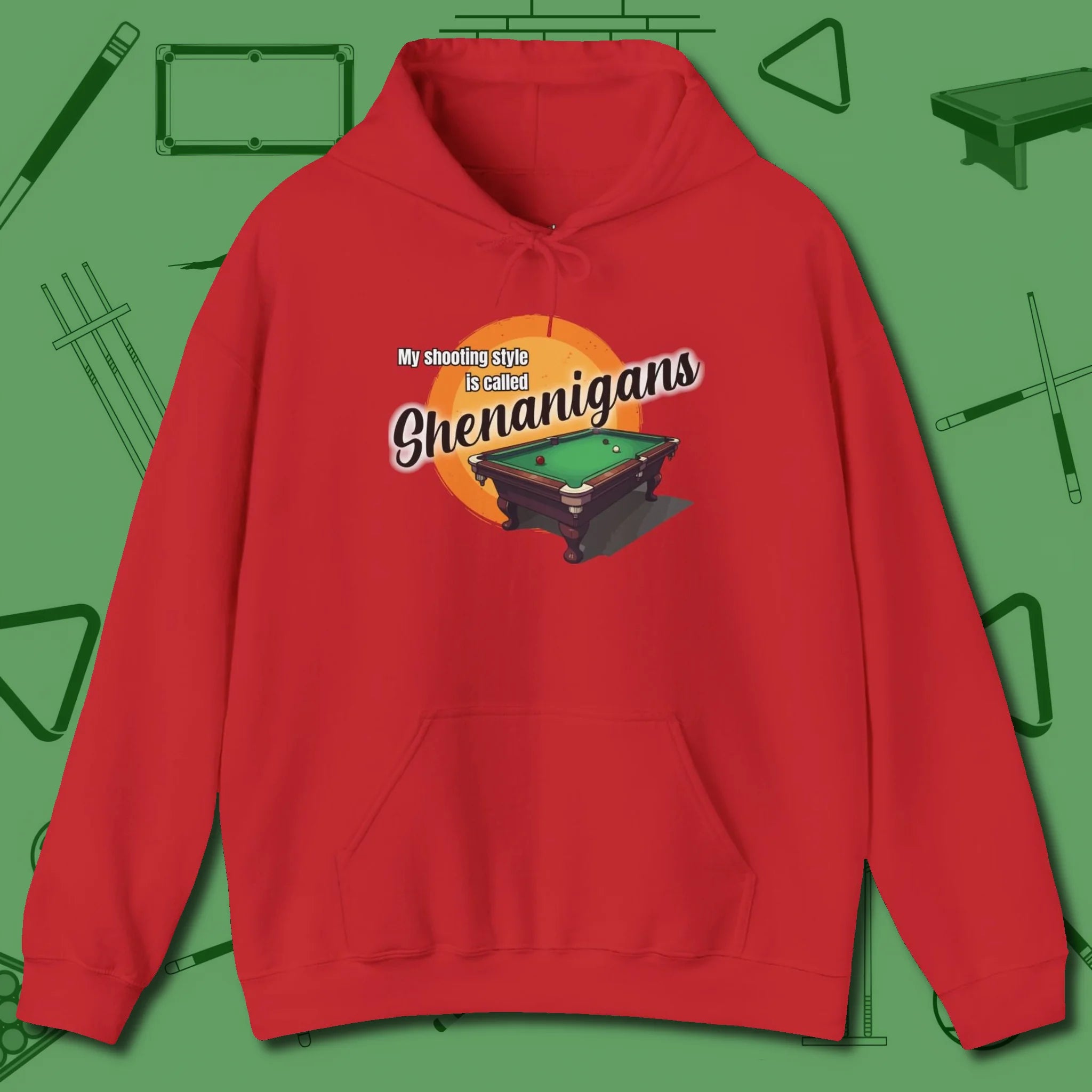 Shenanigans Style Hoodie, front view, in Red ideal for clean hits and clean fits