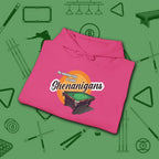 Shenanigans Style Pool Hoodie, in Heliconia color, billiards hoodie, folded view
