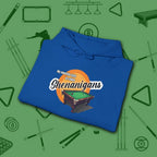 Shenanigans Style Pool Hoodie, in Royal color, billiards hoodie, folded view