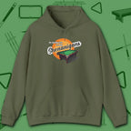 Shenanigans Style Pool Hoodie, in Military Green color, billiards hoodie, front view