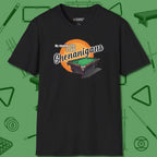 Shenanigans Style T-Shirt, front view, in Black the shirt that plays position