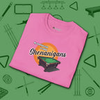 Shenanigans Style Pool T-Shirt, in Azalea color, billiards shirt, folded view