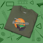Shenanigans Style Pool T-Shirt, in Military Green color, billiards shirt, folded view