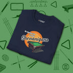 Shenanigans Style Pool T-Shirt, in Navy color, billiards shirt, folded view