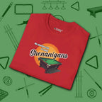 Shenanigans Style Pool T-Shirt, in Red color, billiards shirt, folded view