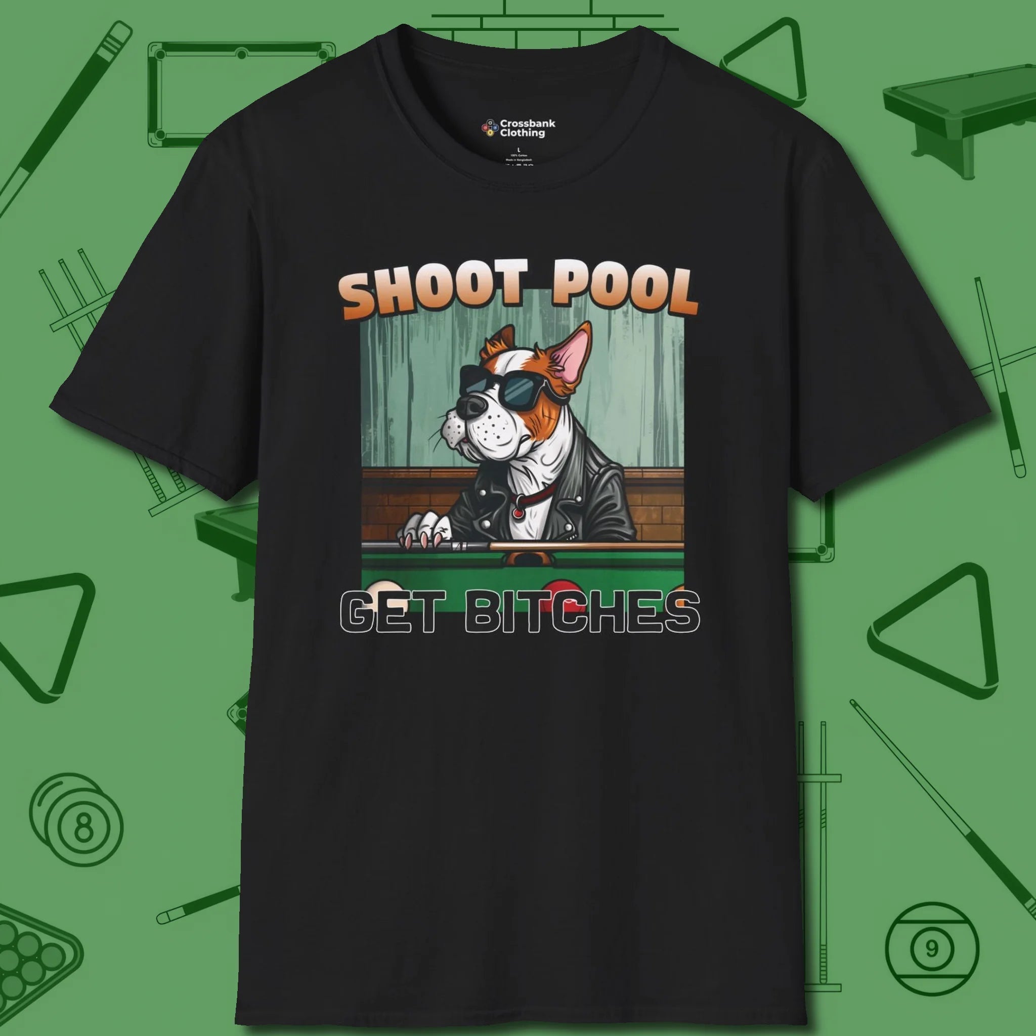 Shoot Get Bitches T-Shirt, front view, in Black for players who live the game