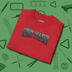 Shot Maker Billiards T-Shirt, folded view, in Red because the table is your battlefield