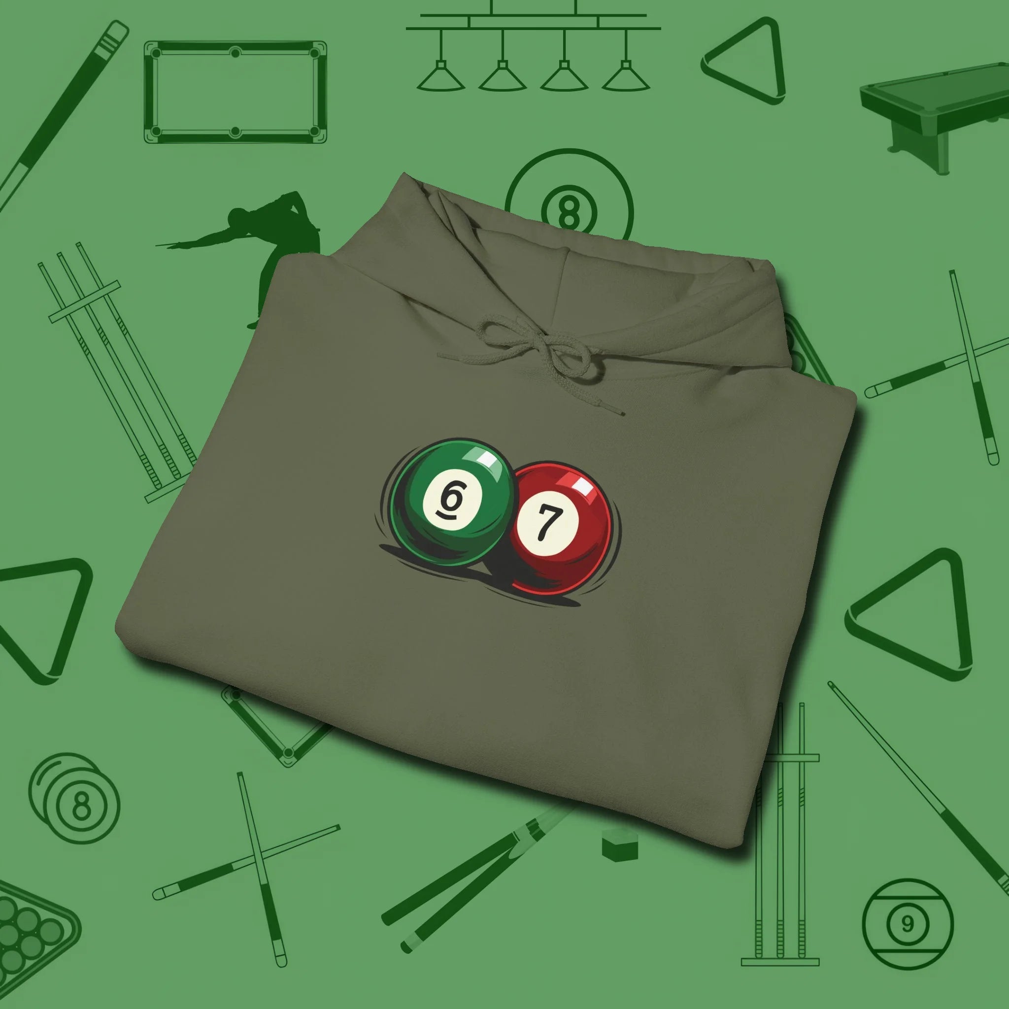 Six Seven Hoodie, folded view, in Military Green a clean fit for the dirtiest safeties