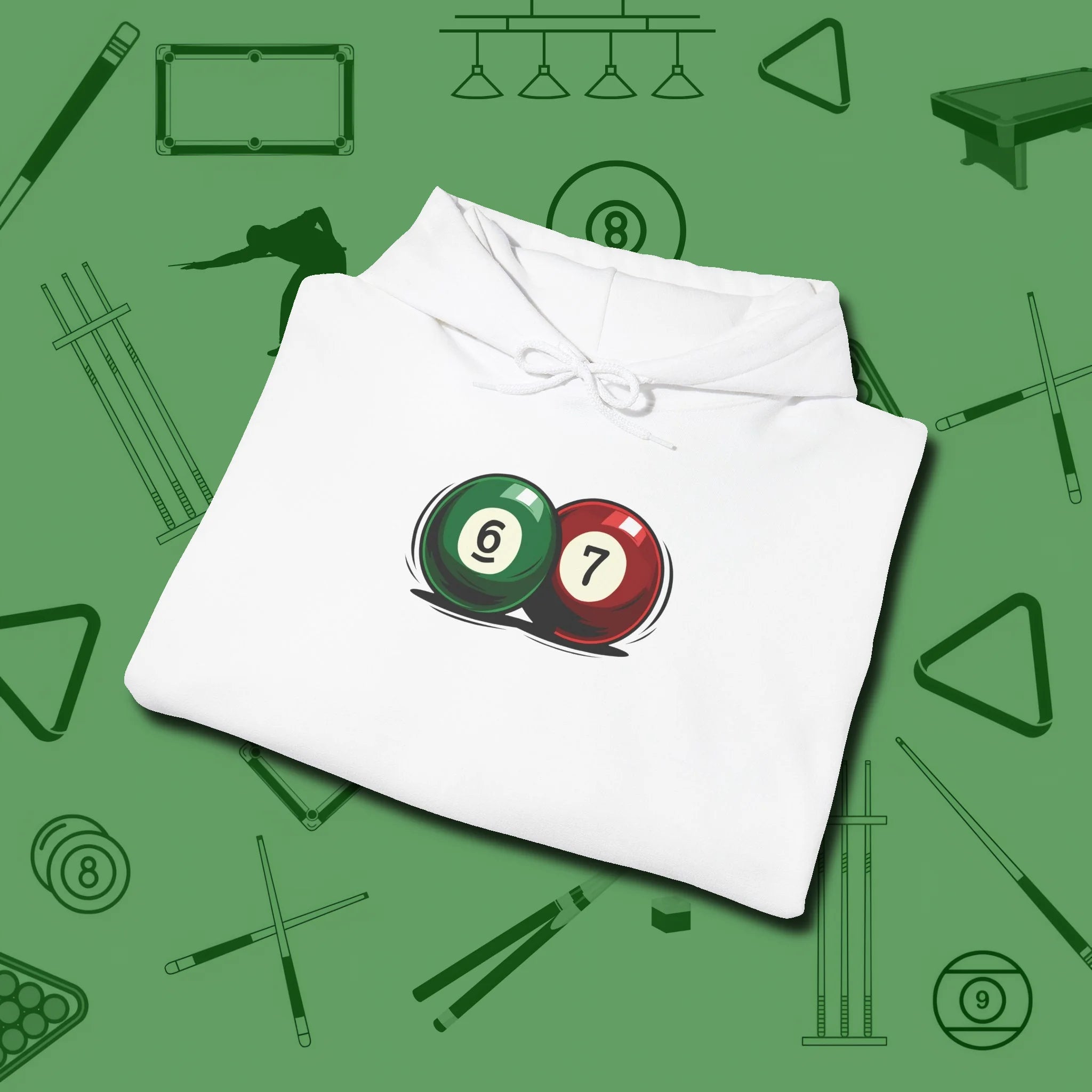 Six Seven Hoodie, folded view, in White like your stroke — smooth and deliberate