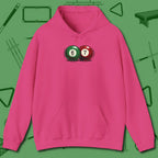Six Seven Hoodie, front view, in Heliconia designed for dead stroke and deadpan looks