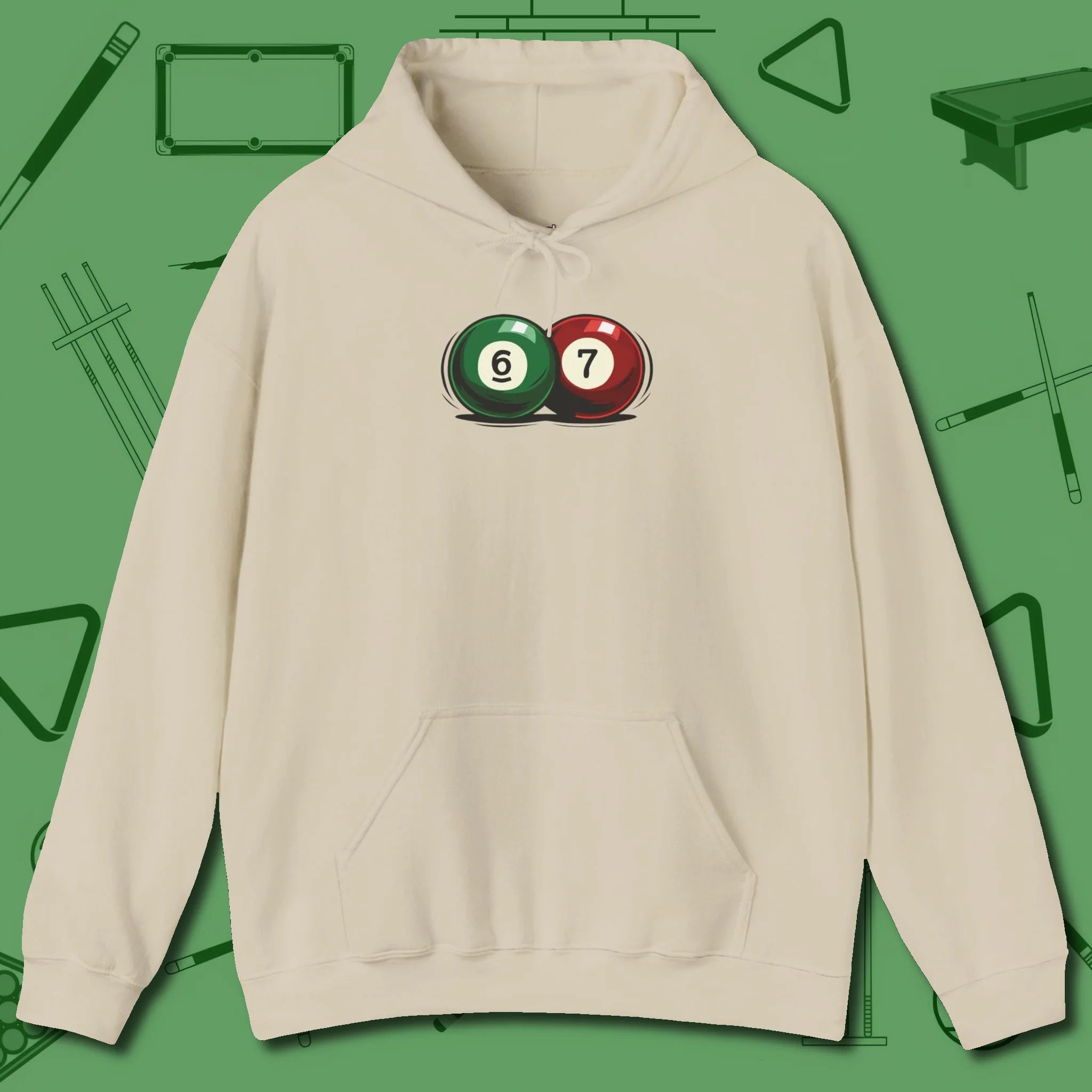 Six Seven Hoodie, front view, in Sand cool under pressure, hot on the eyes