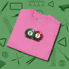Six Seven T-Shirt, folded view, in Azalea because pool isn’t just a game — it’s who you are