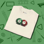 Six Seven T-Shirt, folded view, in Natural cue sports swagger done right