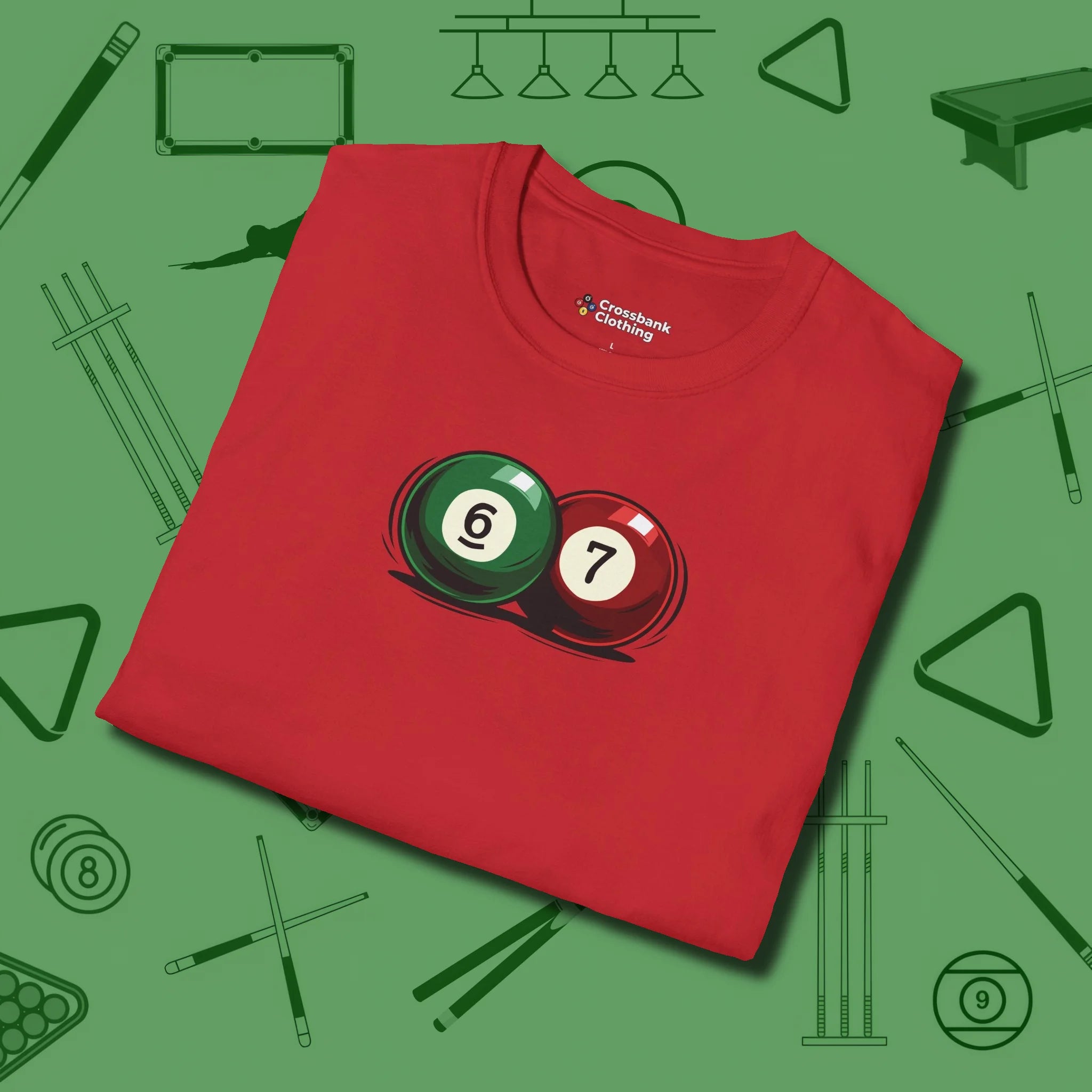 Six Seven T-Shirt, folded view, in Red clean lines for dirty minds