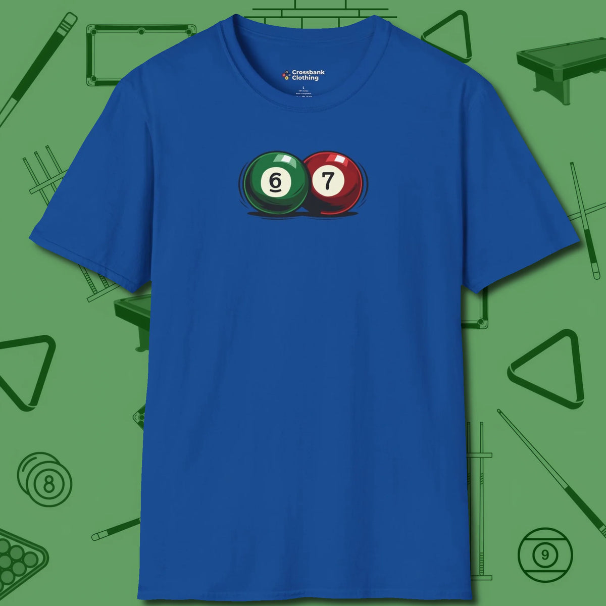 Six Seven T-Shirt, front view, in Royal an extension of your pool persona