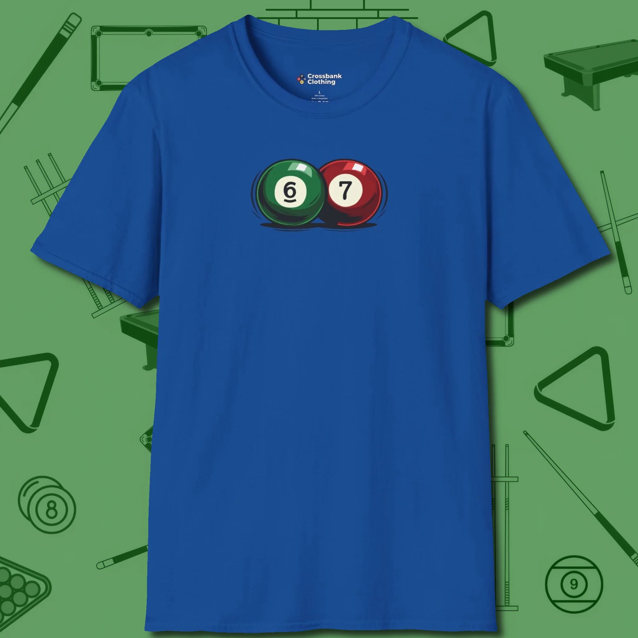 Six Seven T-Shirt, front view, in Royal an extension of your pool persona