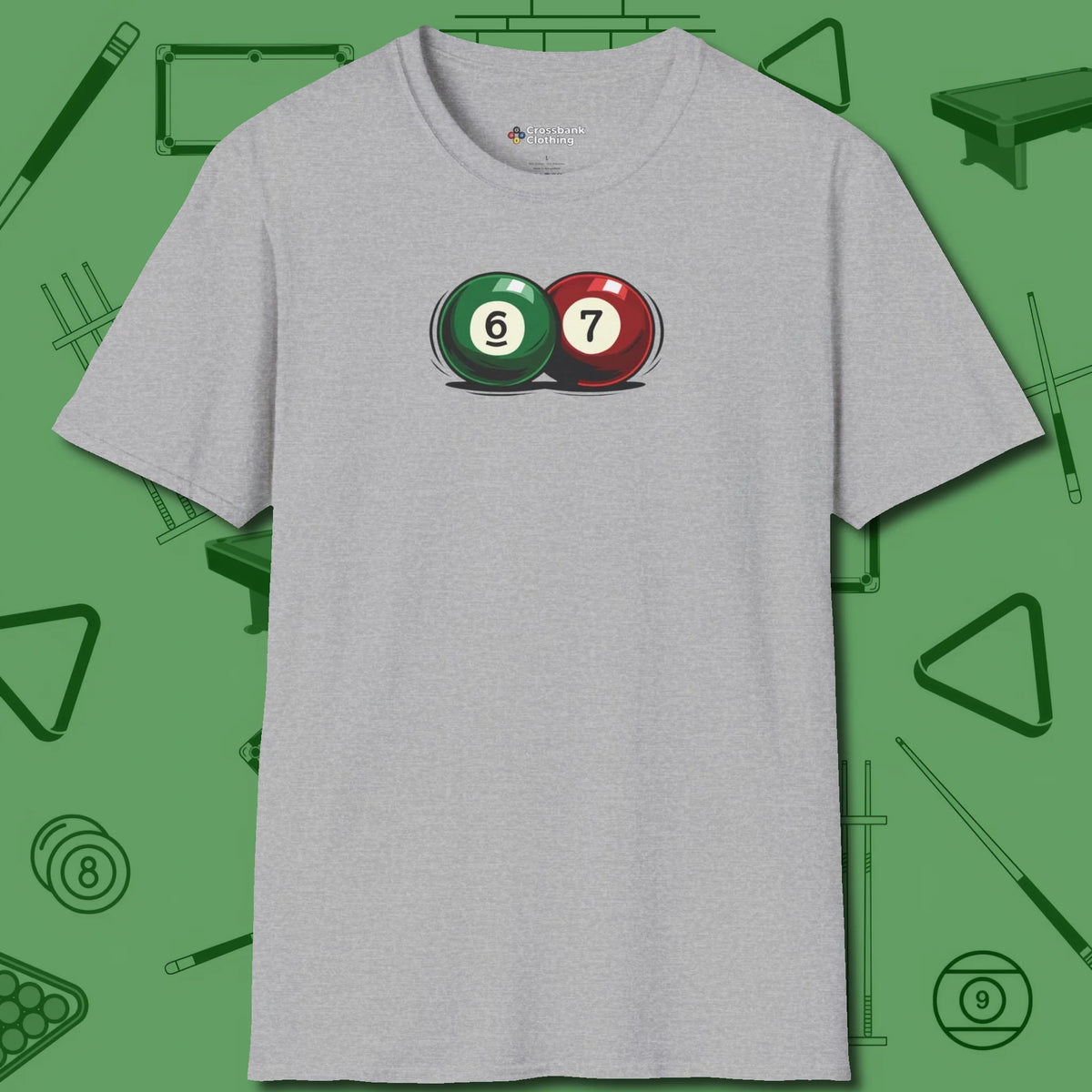 Six Seven T-Shirt, front view, in Sport Grey an extension of your pool persona